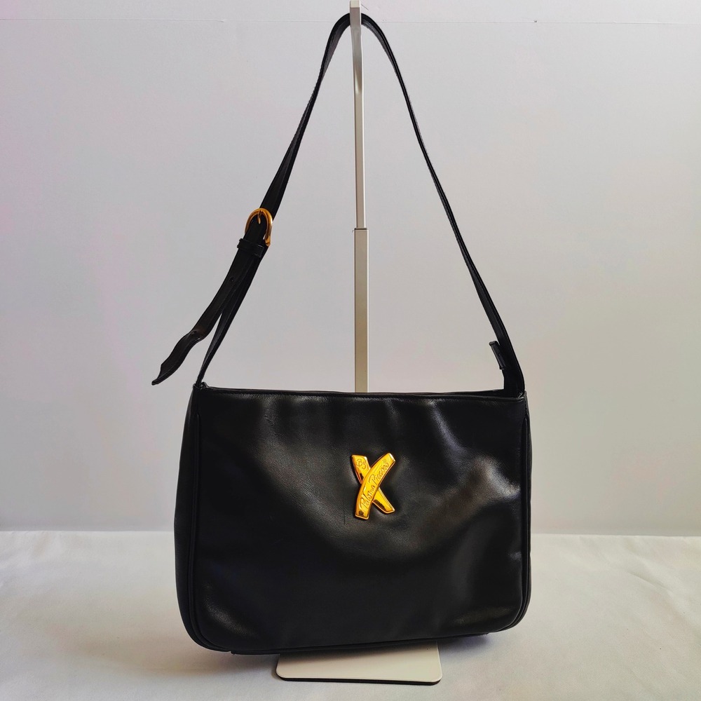 Paloma Picasso Vintage Black Leather Shoulder Bag Italy Classic Minimalist